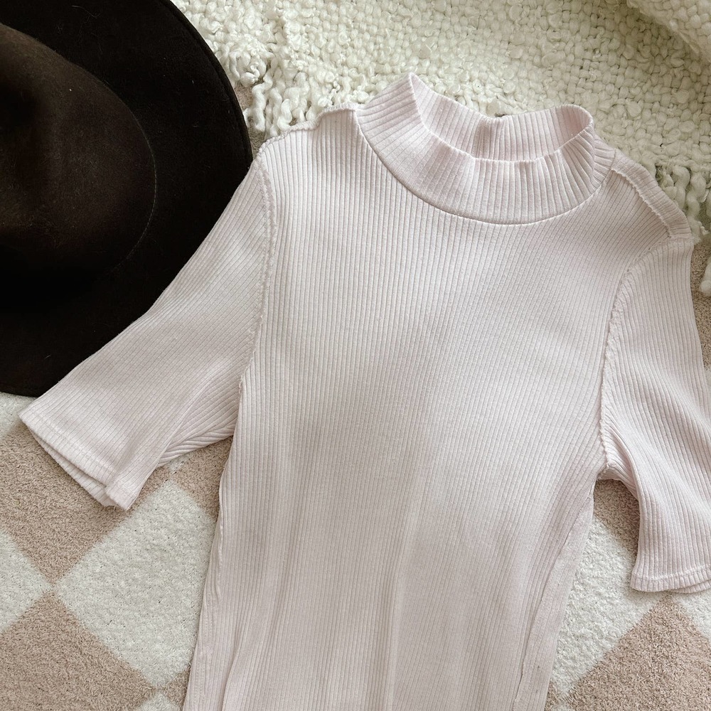 Free People We The Free sweater t-shirt ribbed short sleeve, light pink/white